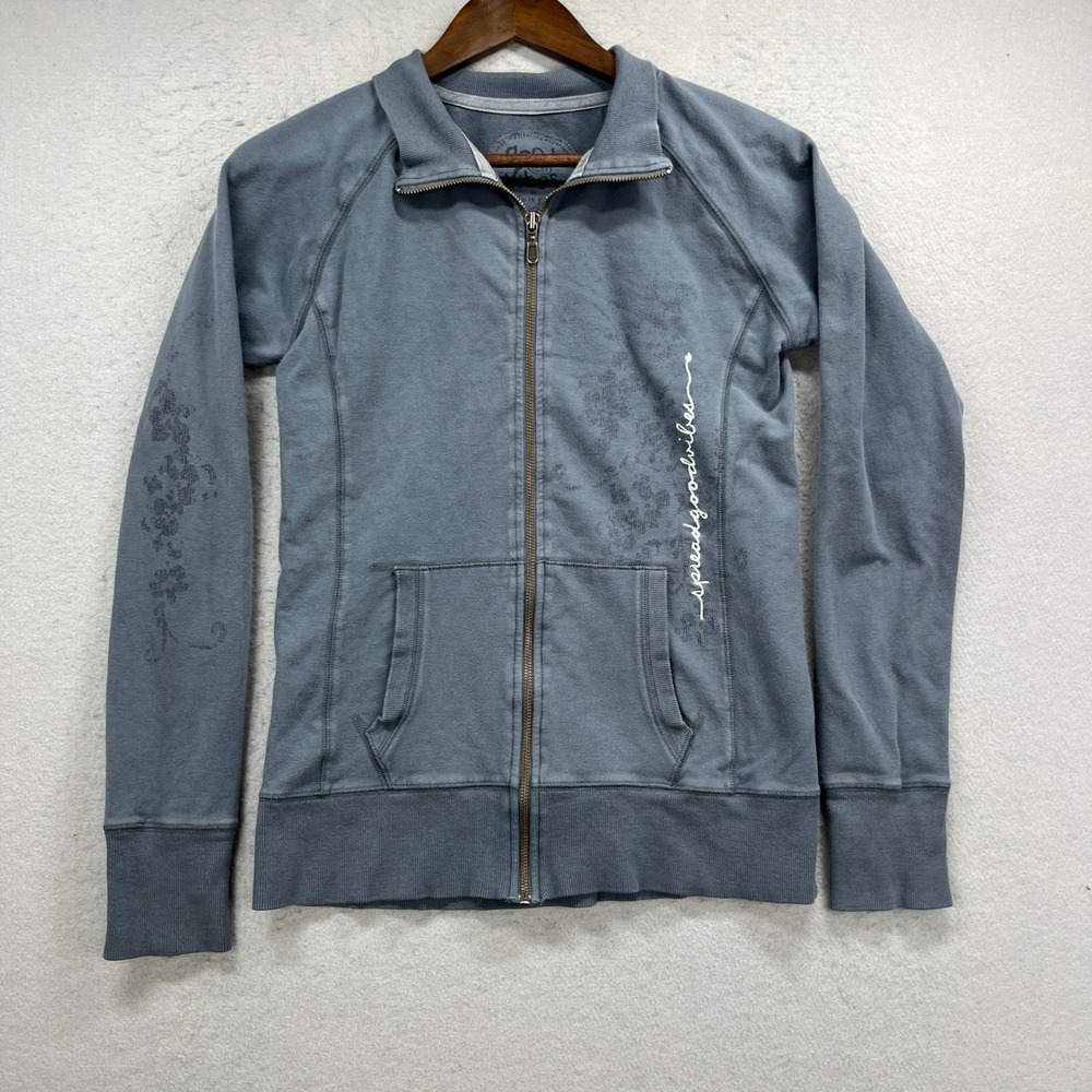 Life Is Good Jacket Womens Medium Blue Zip Up Spread Good Vibes Graphic Casual